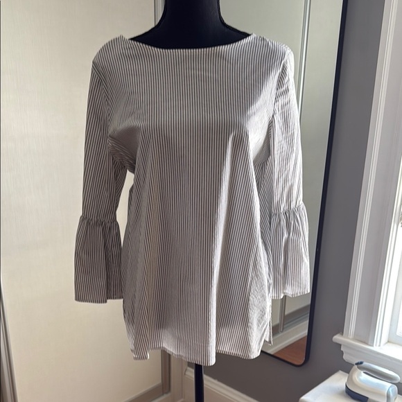 Striped Bell Sleeve Top - Black and White - Picture 1 of 4